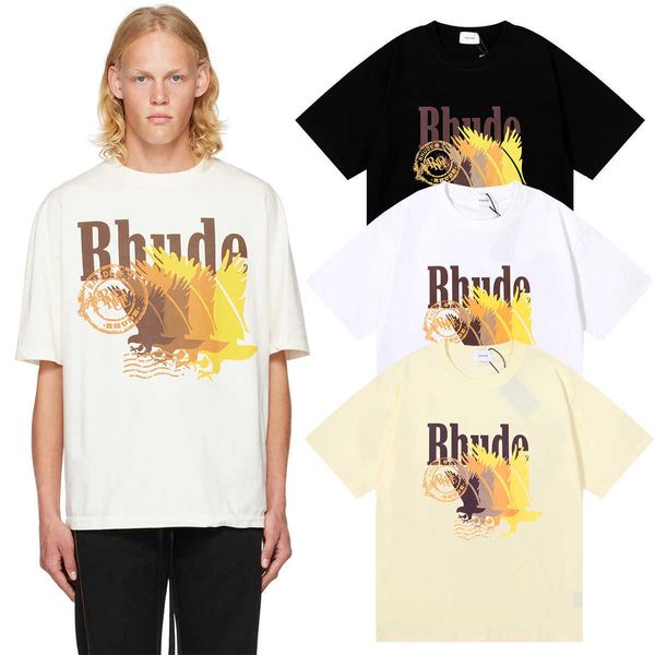 Rhude T -Shirt Designer Mode Luxus Brandmens T -Shirts Nische rh Neues Porto -Gradient Farbmuster Druck Hochqualität Doppelgarn reines Baumwoll Kurzarm