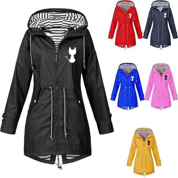 Mulheres Trench Coats Primavera Outono Mulheres Windbreaker Jaqueta Zíper Com Capuz Outwear Moda Senhoras Casual Hip Hop Acampamento Escalada Feminina