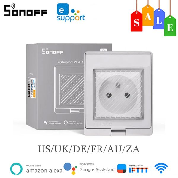 Controle sonoff s55 wifi tomada inteligente ip55 à prova dip55 água tomada de energia controle casa inteligente via ewelink app trabalho com alexa google casa ifttt