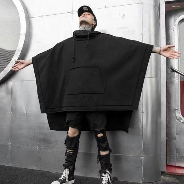 Erkek Hoodies Sonbahar Kış Bat Sleeve Ulusal Tide Siyah Giysiler Moda Günlük Erkek Erkek Uzun Gevşek Üstler Hendek