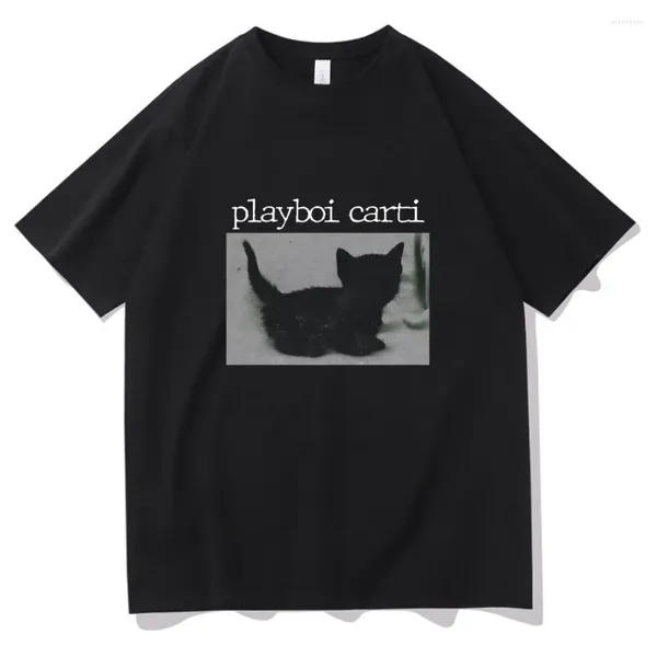 Мужские футболки Playboi Carti Oversized Хип-Хоп Футболка с милым принтом кота Футболка Harajuku Обычные мужские топы Качественные мужские футболки 2pac Rap