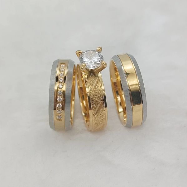 Ringe, zweifarbig, Liebe, Allianzen, Versprechen, Paare, Hochzeit, Verlobungsringe, Großhandel mit 18 Karat vergoldetem Titanschmuck