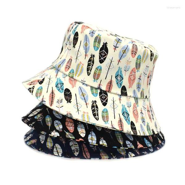 Berets gorro de penas impresso balde chapéu feminino chapéus primavera e verão masculino respirável bacia proteção solar bonnets atacado