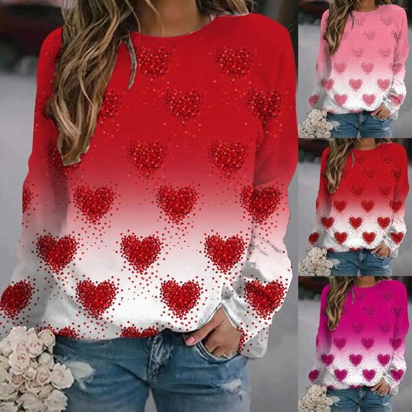 Felpe con cappuccio da donna Tinta unita Girocollo a maniche lunghe San Valentino Love Glitter Stampato Mezza zip Pullover in pile Felpa con cappuccio oversize leggera da donna