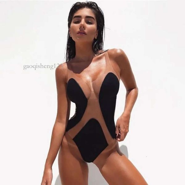 Costumi da bagno da donna Sexy Mesh Patchwork Costume intero 2022 Summer Beach See Through Costume da bagno Donna Bikini Tute skinny Gaoqisheng123