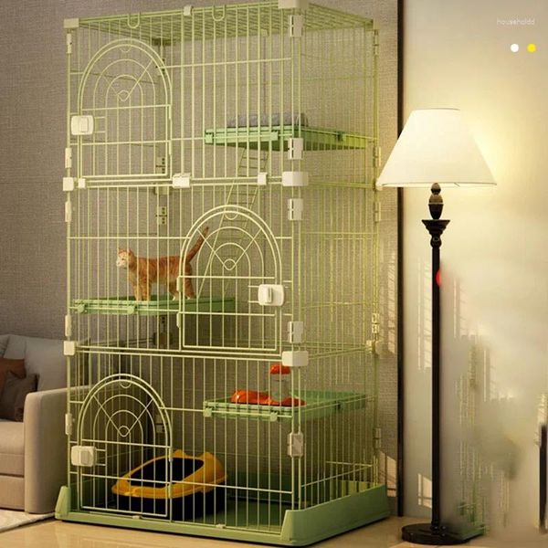 Gaiola de metal moderna para gatos, gaiola para sala de estar, casa, vários andares, grande espaço com luz de banheiro, luxo, design simples, gatos