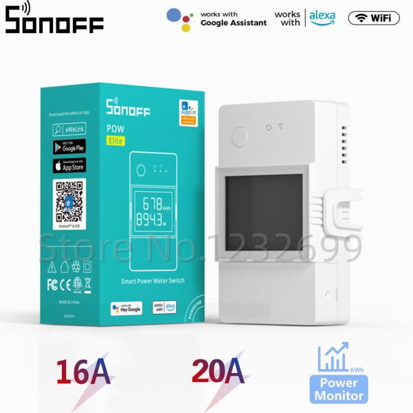 Управление Новый SONOFF POW Elite 16A 20A Wi-Fi Переключатель питания Монитор энергопотребления в реальном времени Измерение eWeLink Alexa Голосовое управление