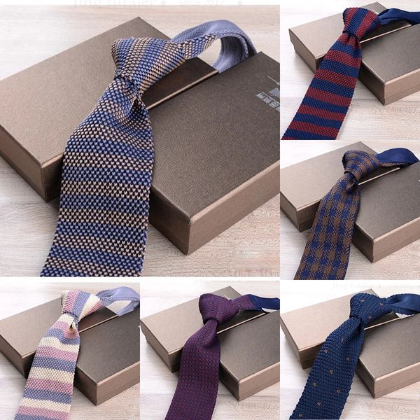 GUSLESON Gravata de malha fina de 6 cm para homens negócios lazer gravata skinny borgonha colorido listrado pontos moda tecer laços 240221