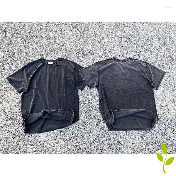 Homens camisetas Askyurself cor sólida reverso fazer camisetas velhas lavar água preta personalidade moda de manga curta camisetas homens mulheres