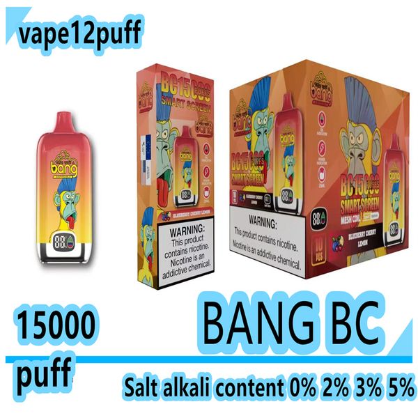 Novo produto original Bang BC15000 puff cigarro eletrônico descartável 650mAh recarregável tela inteligente óleo / luz indicadora de energia bobina de malha 15K puff 25ML