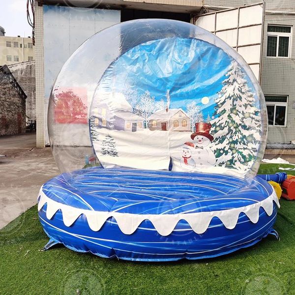 Zelte und Unterstände, 10 Fuß/13 Fuß aufblasbares Schneekugel-transparentes Blasenzelt mit bedrucktem Hintergrund, Gebläsepumpe, Weihnachtsdekoration