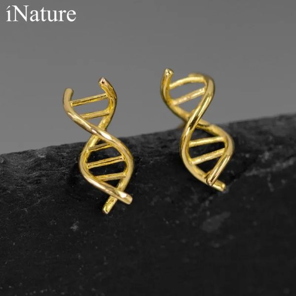 Ohrringe INATURE 925 Sterling Silber Mode DNA Helix Molekül Ohrstecker Für Frauen Schmuck Wissenschaftler Biologie Chemie Lehrer Geschenk