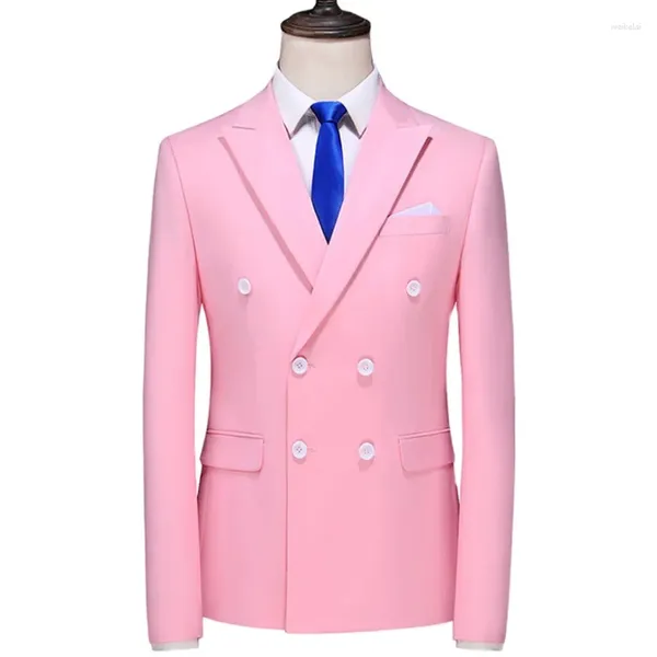 Erkekler Pembe Çift Kelime Kruvaze Resmi Suit Ceket Erkek İş Ofisi Blazer Maskulino Düğün Elbise Ceket İnce Adam Smokin M-6XL