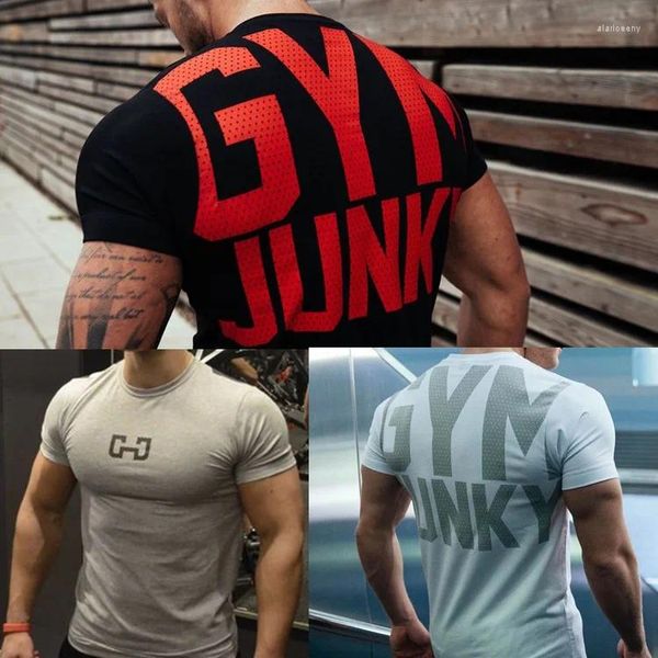 Мужские футболки, модные рубашки, мужские топы, летняя одежда для фитнеса, бодибилдинга, мужские хлопковые облегающие футболки с мышцами
