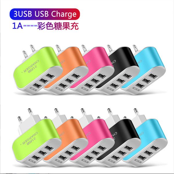 Candy colorato 5 V 3.1 A US EU Plug 3 porte USB Wall Home Travel adattatore per caricabatterie CA caricabatterie adattatori per Huawei Xiaomi iPhone Samsung