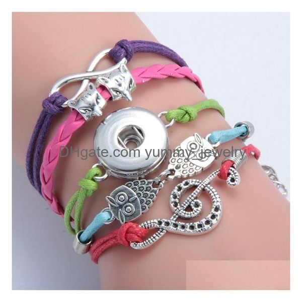 Charme pulseiras mtilayer noosa snap jóias pedaços pulseira infinito couro para mulheres meninas moda envoltório coruja gota entrega jóias b dht6e