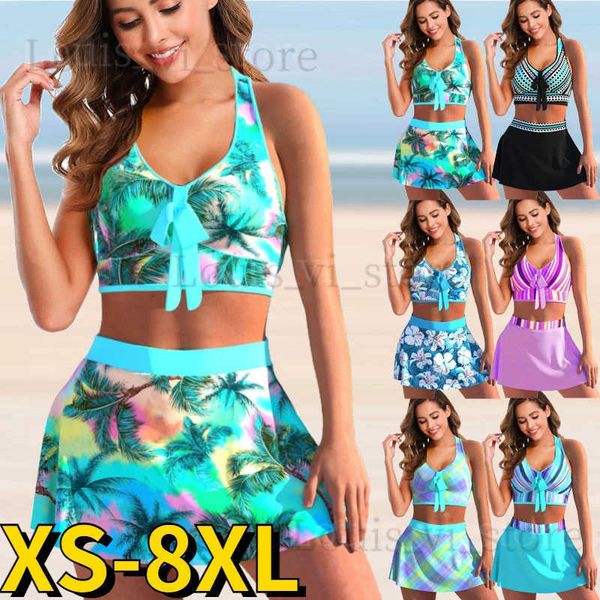 Mulheres de banho biquinis conjunto 2022 novo sexy duas peças maiô tankini banho feminino monokini verão maiô solto nadar saia senhoras cintura alta maiô t240222