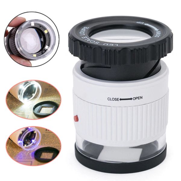 ekipmanlar 30x loupe büyüteç 3 LED ışıklar UV lambaları ayarlanabilir hd büyütme cam okuma aynası ile ölçek takılar mücevherleri büyüteç