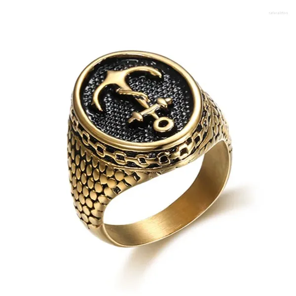 Кольца кластера, винтажное позолоченное кольцо с якорем пиратского корабля, деловое мужское мотоциклетное кольцо в стиле хип-хоп, вечерние ювелирные аксессуары, размер Us6-14
