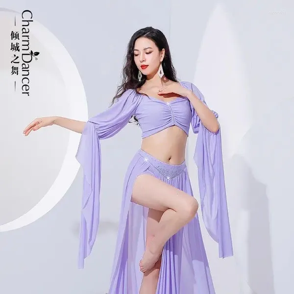 Palco desgaste oriental vestido de dança do ventre para baile traje folclórico chinês mulheres manga longa saia superior conjunto prática de desempenho