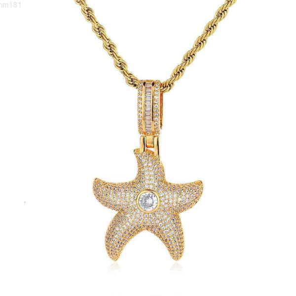 Новое поступление, подвеска в виде морской звезды Iced Out Vvs Муассанит в форме звезды с бриллиантом S925, подвеска в виде пентаграммы, хип-хоп, ожерелье Fo