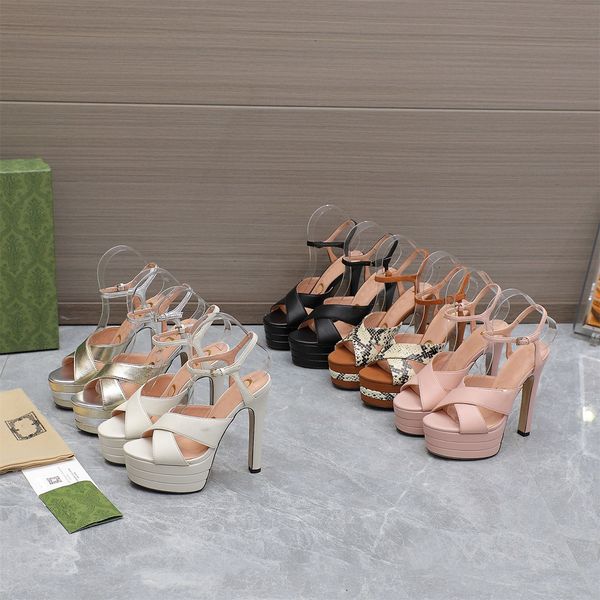 Sandalen Angel Plateau-Pumps, klobige Blockabsätze, überkreuzte Riemen, offene Zehenpartie, Damen-Luxus-Designer, Ledersohle, Abendparty-Schuhe, Fabrikschuhe, Größe 35–42