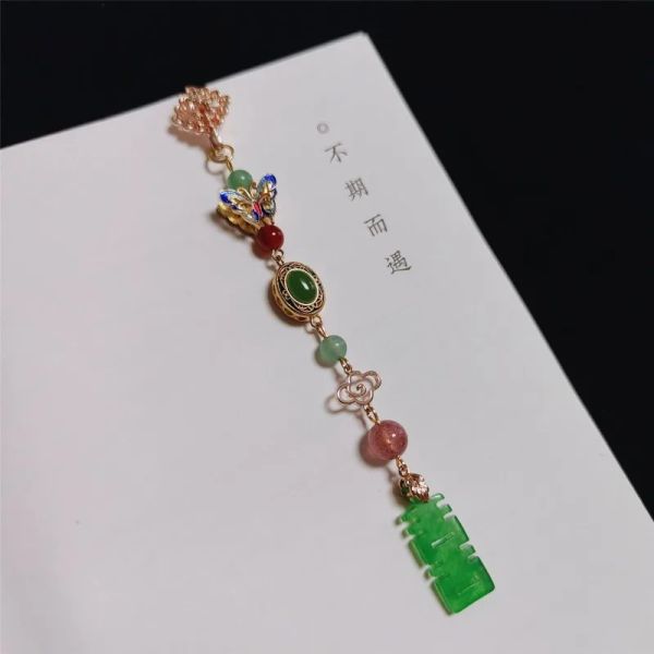 Colares Clássico e Original Design Estilo Chinês Vintage Cheongsam Natural Hetian Jade Verde Duplo Botão Pingente Longo Jóias