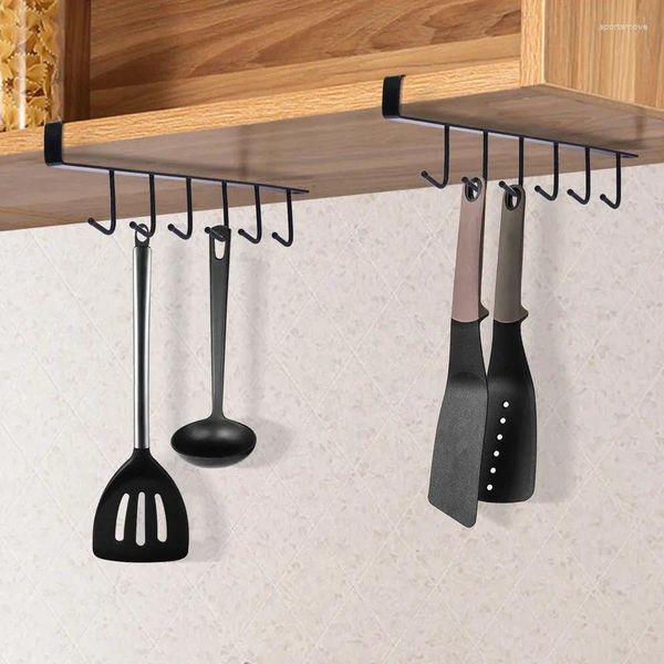 Armazenamento de cozinha 2 pçs 6 ganchos sob armário rack suporte de copo cabide armário 6-gancho suporte de gancho de utensílios de cozinha