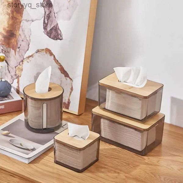 Caixas de tecido guardanapos simples caixa de tecido tampa de bambu banheiro papel higiênico mesa de jantar guardanapo titular caixa de bombeamento restaurante mesa de café caixa de armazenamento q240222