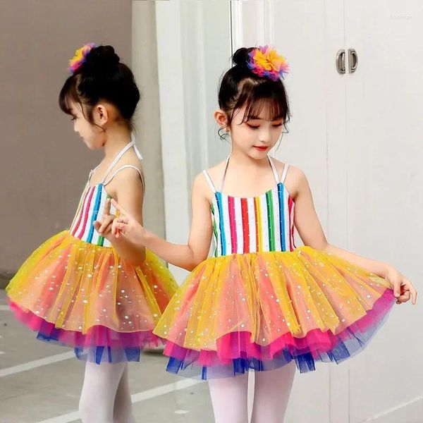 Abbigliamento da palcoscenico Ragazza Abito da ballo per ragazze Abbigliamento Bambini Paillettes Costumi di balletto Tutu Performance Dancewear