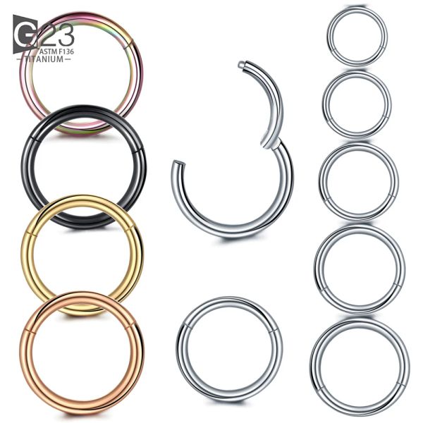 Anelli 10pc G23 titanio segmento incernierato anello al naso 16g14g capezzolo clicker orecchio cartilagine trago elica piercing sul labbro unisex gioielli di moda