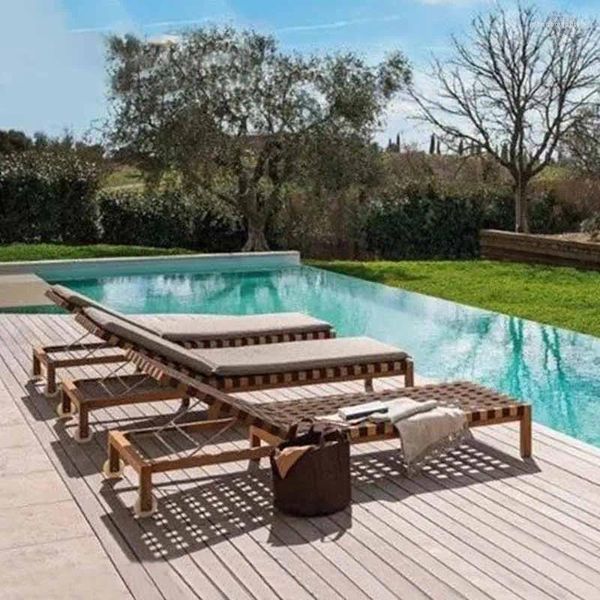 Mobili da campeggio in legno per piscina all'aperto, poltrona, balcone, letto, spiaggia, in legno massello pieghevole