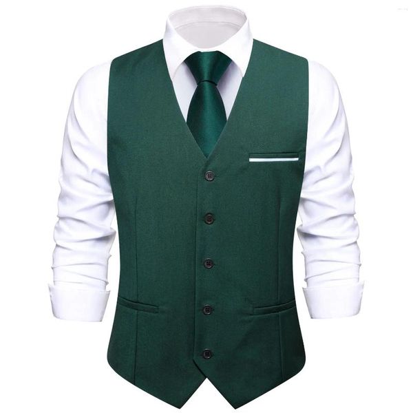 Coletes masculinos colete elegante verde seda colete gravata lenço abotoaduras conjuntos para masculino casamento festa de negócios designer presente hi-tie