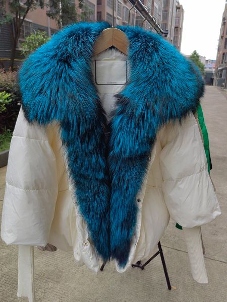 Fur 2023 Winter Women 90% Duck White Down Coat Super Grande Real Silver Fox Fur Collar