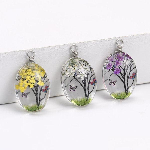 Charms Fashion Design Tempo Gemme Ciondolo di fiori secchi per collane Orecchino Vetro ovale terrario Fascino Gioielli fai da te Consegna a goccia Gioielli Dhyzg