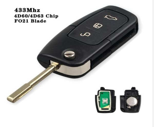 Accessori auto chiavi automatiche di alta qualità per telecomando Ford Mondeo FO21 chiave smart filp 3 pulsanti 433MHZ6379294