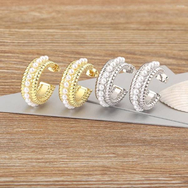 Orecchini a bottone AIBEF Fascino Perle nuziali Donna Elegante ornamento in rame Gioielli per anniversario Regalo in stile occidentale alla moda Abbigliamento quotidiano