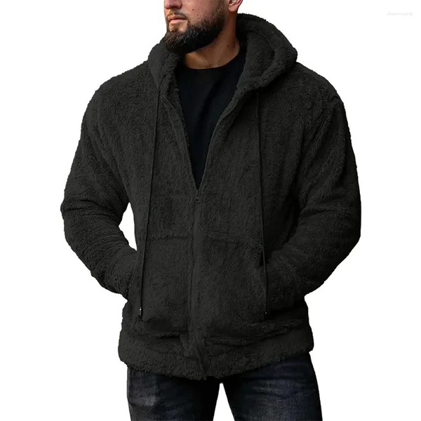 Jaquetas masculinas Mens Outwear Casaco Cor Sólida Inverno Lã Pele Fofa Com Capuz Jaqueta Jumper Manter Quente Confortável