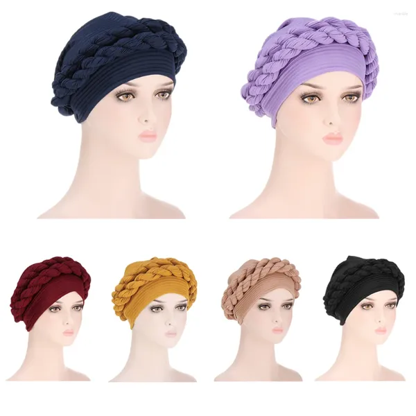 Abbigliamento etnico Cura dei capelli da donna Maglia islamica Sciarpa Hijab musulmano Treccia Avvolgente Turbante elasticizzato Cappello Berretto chemio Foulard Moda