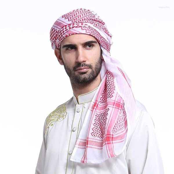 Ethnische Kleidung Großhandel Mode Plaid Muslimische Männer Gebet Hut/Mütze Saudi-Arabien Schal Islam Turban Ramadan Beten Kappen 140 CM Hüte