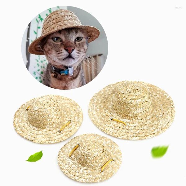 Abbigliamento per cani Cappello di paglia intrecciato per animali domestici Cucciolo di gatto Cosplay Sole Sombrero Accessori per feste in spiaggia hawaiane