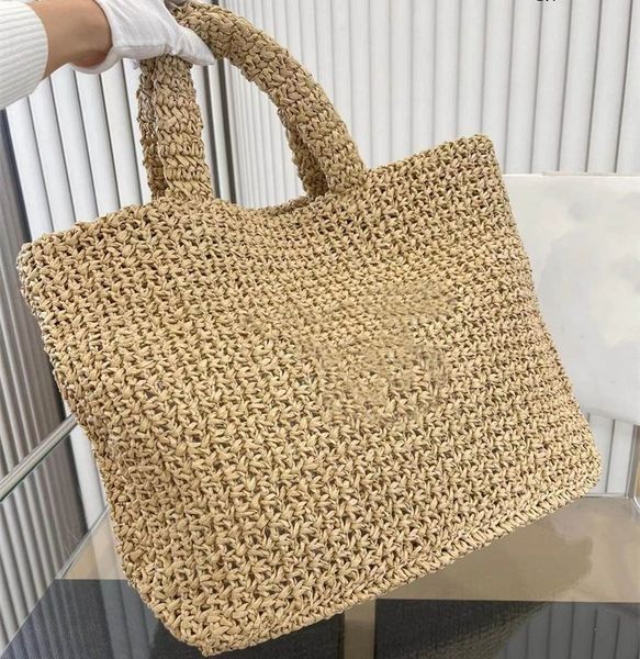 Mulher palha sacos de praia designer saco crochê tote bolsa de luxo bolsas bolsa bordada carta listrado totes topo 2024