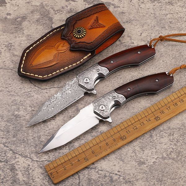 1 Stücke Neue A2263 Flipper Klappmesser M390/VG10 Damaskus Stahl Tanto Point Klinge Palisander mit Stahlblechgriff Outdoor Kugellagerscheibe Schnell Öffnen Messer