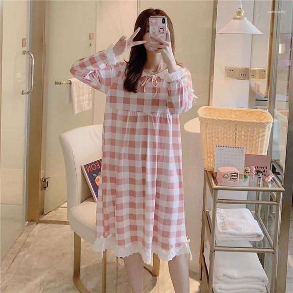 Mulheres sleepwear mulheres camisola o-pescoço impressão dos desenhos animados manga longa bonito menina noite vestido feminino vestido de dormir senhora sleep wear