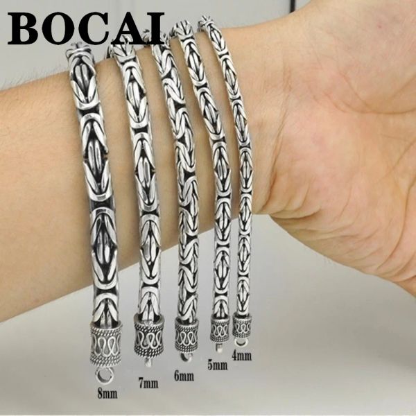 Браслеты BOCAI S925, браслеты из стерлингового серебра для мужчин и женщин, винтажный классический узор мира, 4 мм, 5 мм, 6 мм, 7 мм, 8 мм, браслет Argentum Twistchain
