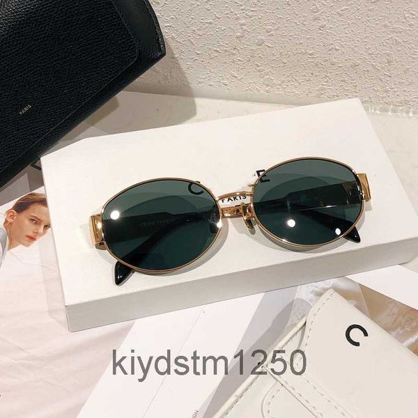 Kadın triomphe oval 40235 metal ayna bacakları yeşil lens güneş gözlüğü retro küçük yuvarlak çerçeve seksi küçük kadınlar orijinal kutu 62yx