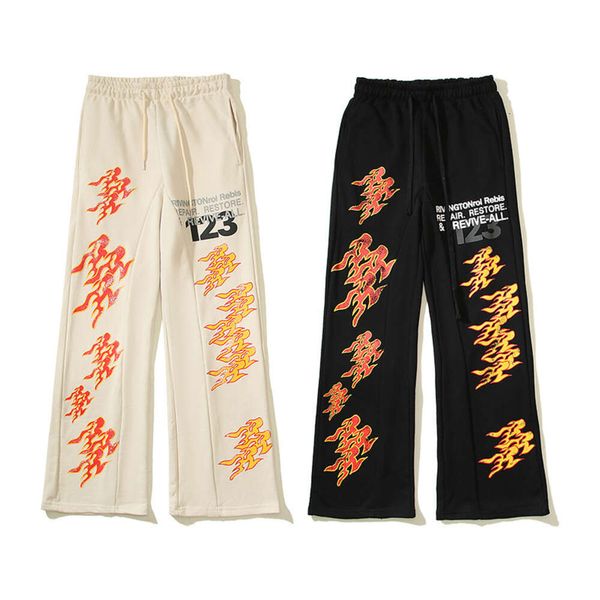 RRR123 Pantaloni sportivi e casual americani High Street Flame Letter Hip Hop Micro La Wei