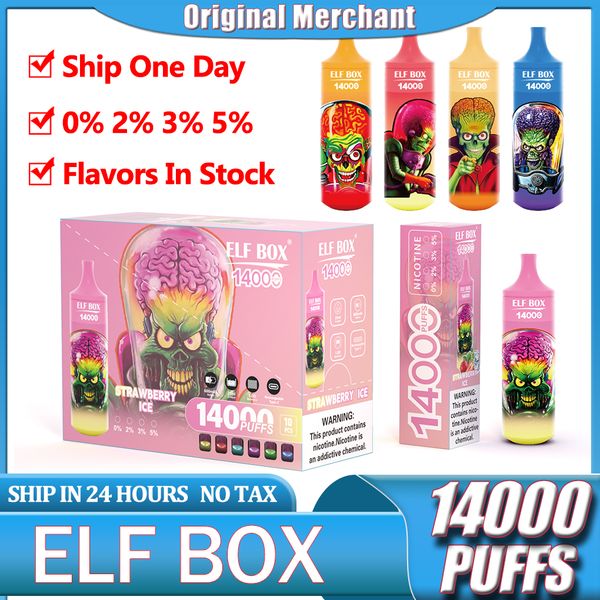 Orijinal elf kutusu 14000 puflar tek kullanımlık 14k puf vapes kalem sigara 0% 2% 3% 5% 5% Buhar şarj edilebilir örgü puffbarlar bir gemi