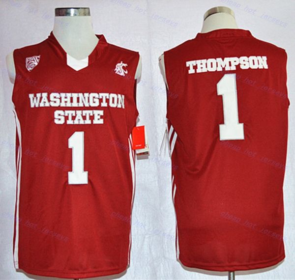 Mens Vintage Washington State Cougars Klay # 1 Thompson College Basketball Jerseys Red Home Stitched Camisas S-XXL