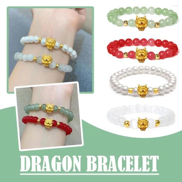 Link Armbänder 1pc Chinesischen Stil Drachen Jahr Glück Geflochtene Seil Armband Perlen Paar Freund Weihnachten 2024 Geschenk